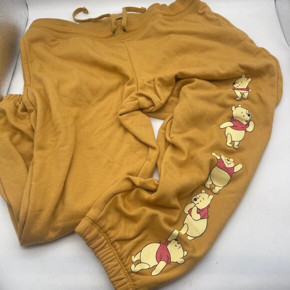 Disney Women's Medium Winnie The Pooh Mustard Yellow Jogger Sweatpants Z - Picture 1 of 9